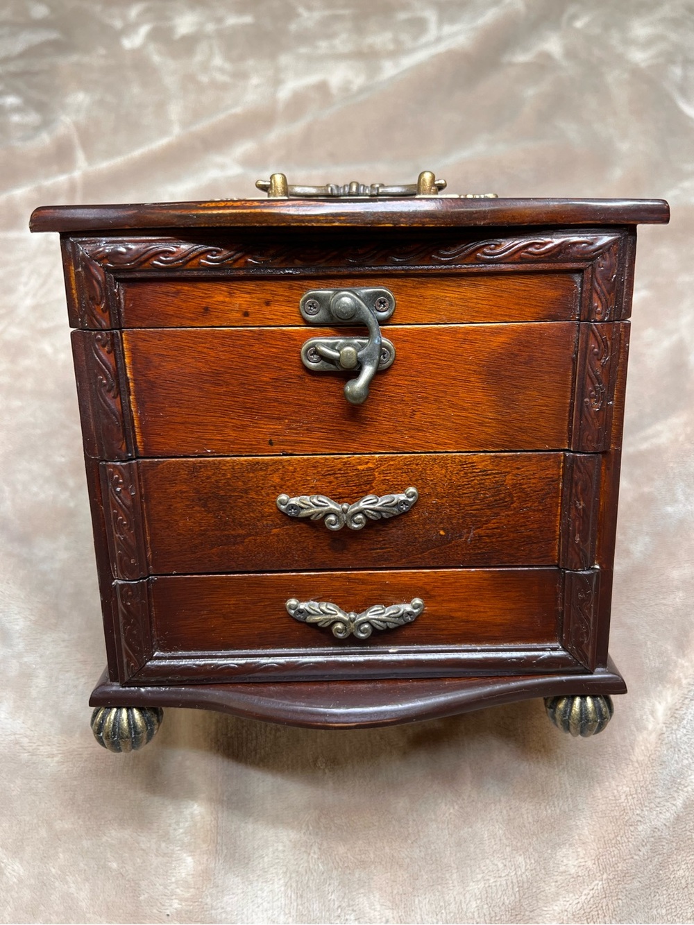 Wooden Jewelry Box with Drawers and Metal Latch | Antique-Vintage-Style